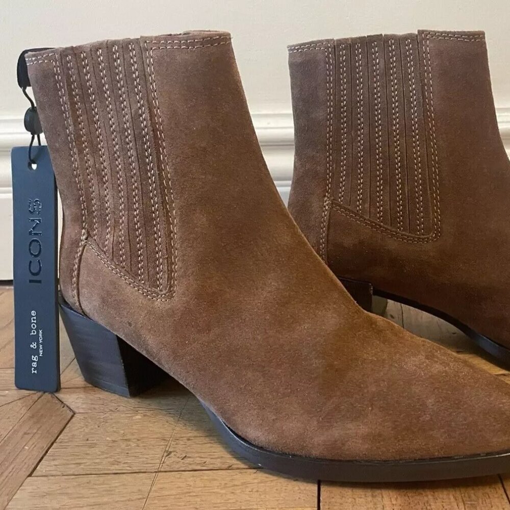 NEW RAG & BONE Icons Rover Suede Chelsea Boots Chestnut Brown 36.5 6.5 $395